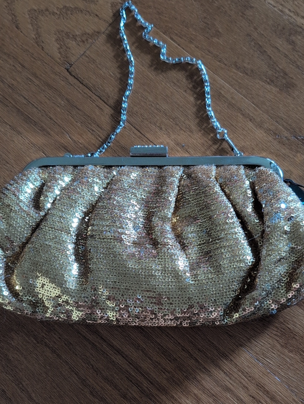 Gold Sequin Evening Clutch with Chain Strap